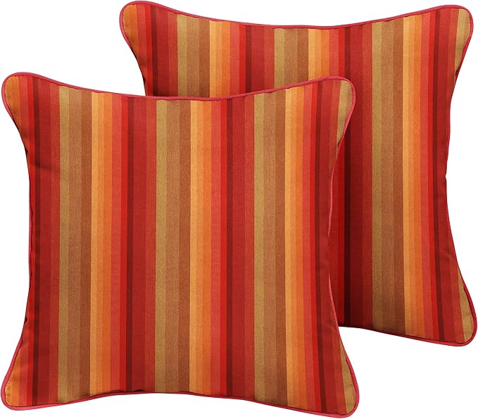 Sorra Home x Sunbrella - Indoor/Outdoor Square Pillows (Set of 2), Sunset Red Stripes