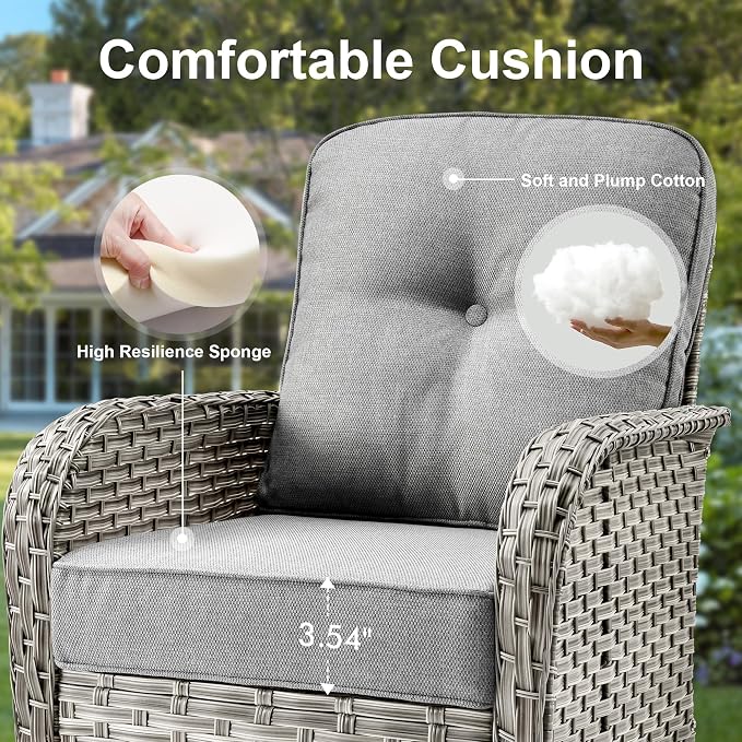 Outdoor Patio Furniture Sets,9 PCS Patio Conversation Set Outside Rattan Sectional Sofa with 42 in Square Fire Pit Table Wicker Rocking Chair Coffee Table Fit Backyard Garden Poolside Balcony