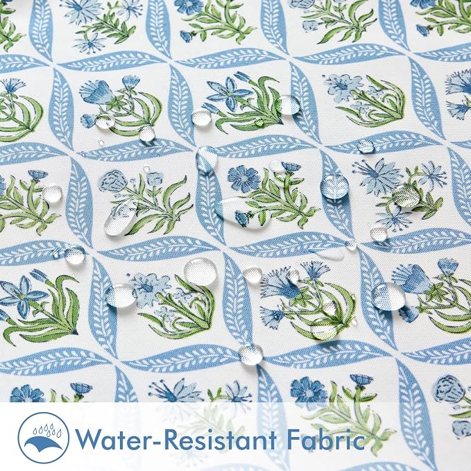 ANRODUO Floral Outdoor Waterproof Pillow Covers Set of 2 Blue 20x20 Inch | Square Block Print Decorative Cushion Cases With Refined Edge Piping for Summer Patio Porch Garden Couch Sofa Bench Decor