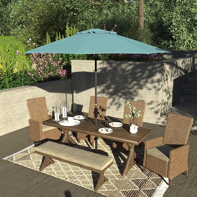 California Umbrella 9' Rd. Crank Lift, Collar Tilt, Aluminum Pole, Fiberglass Rib Patio Umbrella, Hammertone Grey Finish, Sunbrella Aruba