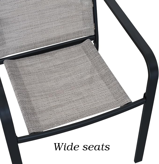 Anmutig 5 Piece Patio Dining Set 41 Inch Round Table Stackable Chairs Beige | Powder-Coated Steel Frame, Quick-Dry Textilene Mesh, Dual-Size Umbrella Hole, Weather Resistant, Patio, Garden, Backyard