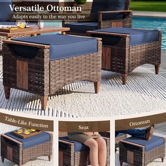 NestNook 6 Pieces Patio Furniture Set, Outdoor All-Weather Handwoven PE Wicker Swivel Chairs, Conversation Set with Coffee Table, Sofa with Thick Cushion & Ottoman for Backyard, Deck & Poolside, Blue
