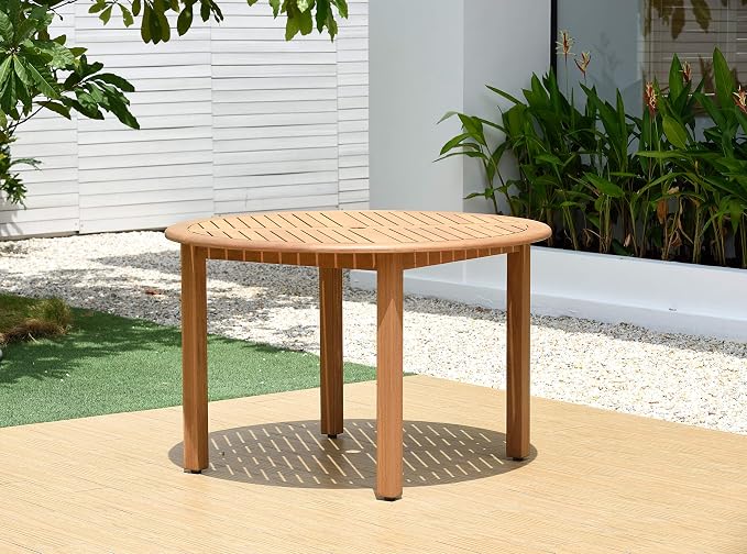 Urban Elements Nature 5-Piece Wood Patio Furniture Set | Teak Finish 100% FSC Eucalyptus | Backyard Furniture, Outside Table and Chairs, Round Outdoor Dining Set for 4, Patio Dining Set for 4 (Black)