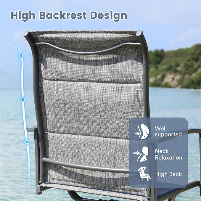 VICLLAX Patio Dining Set for 4, 5 Pieces Outdoor Furniture Set- 40.7" Round Outdoor Table and Swivel Padded Chairs, Grey Tabletop and Grey Fabric