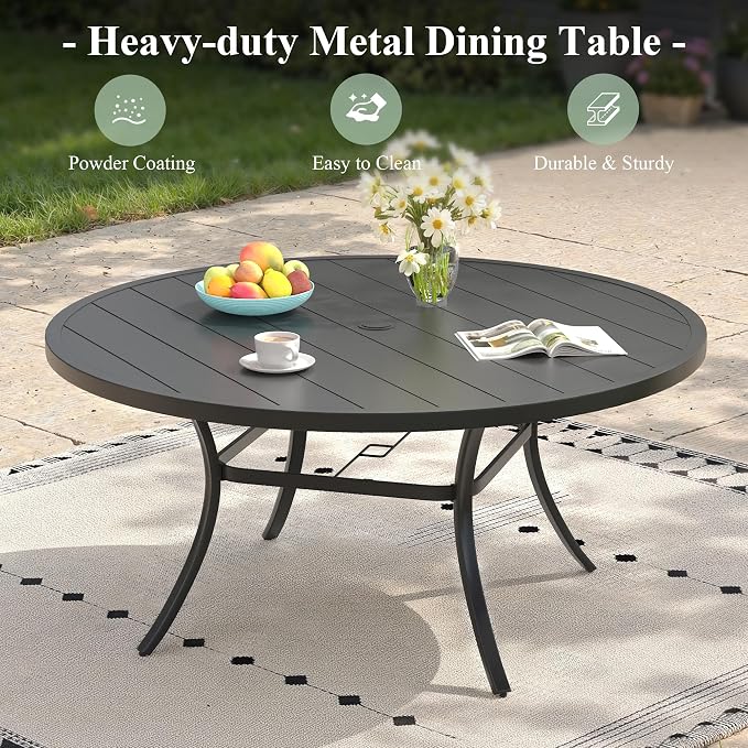 7 Pieces Round Patio Dining Set, Outdoor Furniture of 50" Round Patio Table and Patio Swivel Chairs for Backyard Lawn Garden, Black Table and Black Chairs