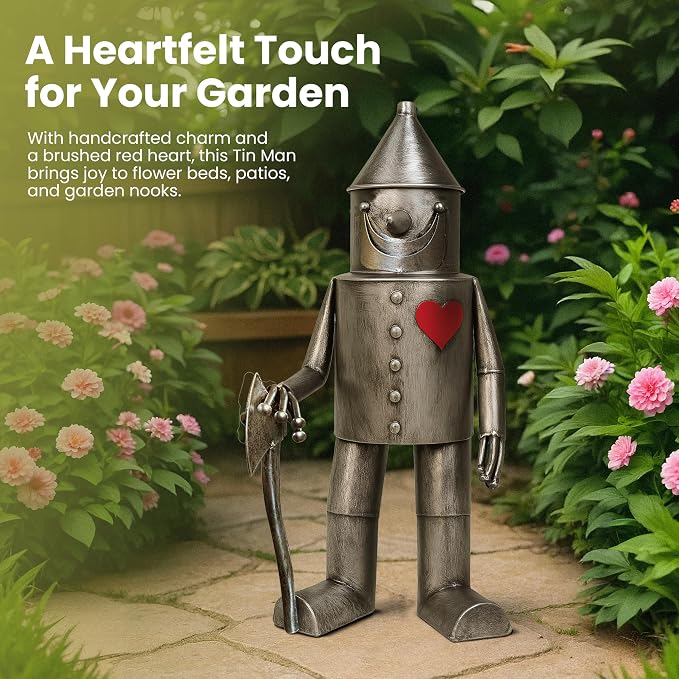 The Enchanted Garden Bringing Gardens To Life Tin Man Outdoor Statue – Whimsical Metal Yard Decor for Lawn or Patio – Unique Weatherproof Ornament – Giftable Sculpture for Outdoor Enthusiasts