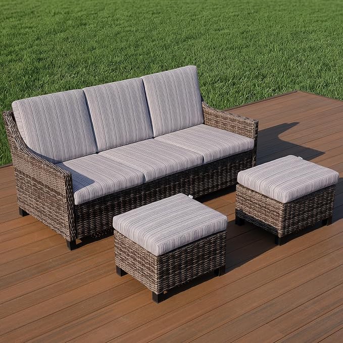 Wicker Patio Conversation Set, Outdoor Patio Chair Set with Deep Seating, Wide Armrests & Thick Cushions, All-Weather Outdoor Furniture Set for Patio, Porch, Deck & Backyard
