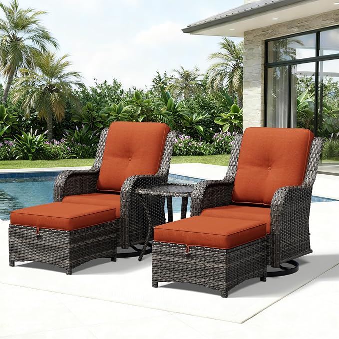 Joyside 5 Piece Wicker Patio Furniture Set, Outdoor Swivel Rocker Patio Chairs with High Back, Deep Seating, Wide Armrest, Thickened Cushions, Outdoor Furniture for Deck, Porch Use