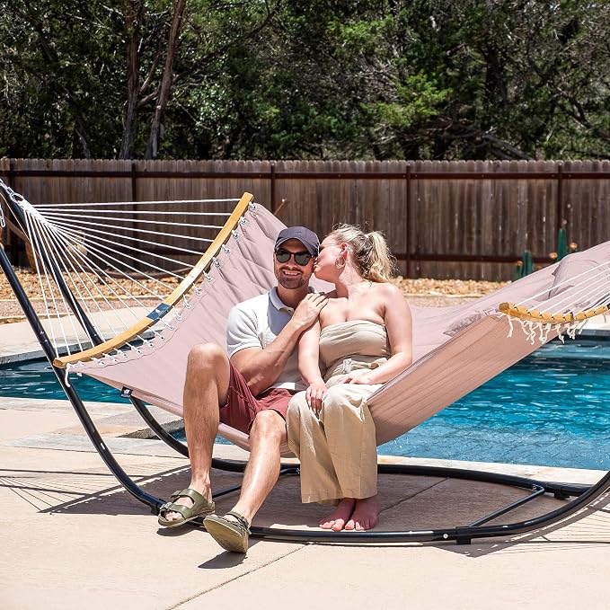 SUNCREAT Hammocks Outdoor Portable Hammock with Stand, 475 lbs Capacity, Heavy Duty Double Hammock with Stand Included, Patent Pending, Tan