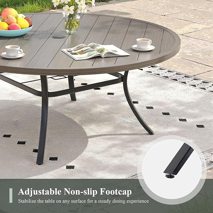 Outdoor Dining Set for 8, 63" Outdoor Dining Table with Umbrella Hole and Padded Textilene Patio Swivel Chairs, 9 Pieces Patio Table and Chairs Set for Garden Backyard, Grey