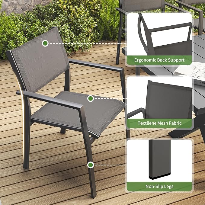 9 Piece Outdoor Dining Set, Expandable Outdoor Patio Dining Table and Swivel Chair Set, Aluminum Outdoor Table and 8 Chairs with Textilene Fabric & Armrest for Patio, Garden, Lawn(Black)