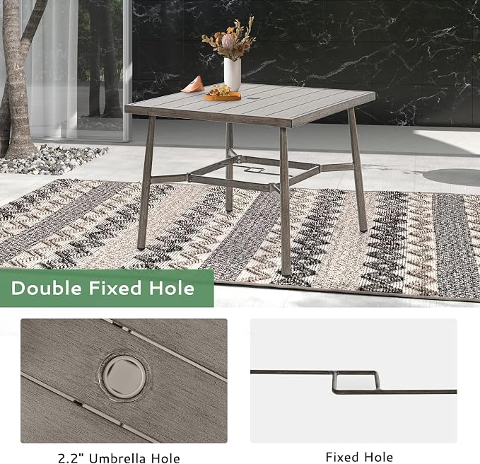 5-Piece Outdoor Dining Set - Aluminum Patio Dining Set with Removable Cushions,4 Swivel Chairs with Rope Backrest, Square Table with Umbrella Hole,Rustproof for Lawn Porch Yard,Grey