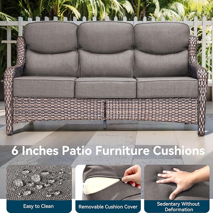 Luxury High Back Outdoor Furniture with 6-Inch Thick Cushions, Patio Furniture Set with Swivel Chairs, 4 PCS Wicker Conversation Set for Porch, Balcony, Deck and Yard