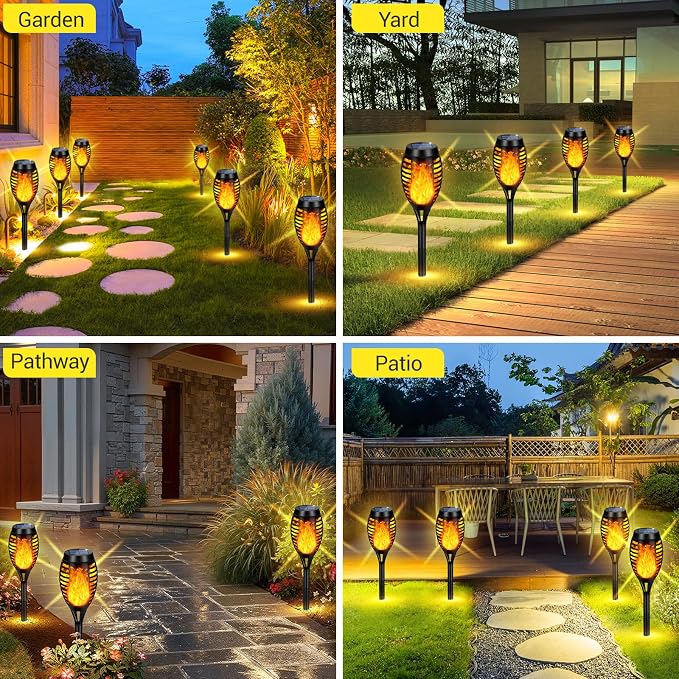 Solar Torch Lights Outdoor Flickering Flame for Halloween Decorations | Upgraded 10 Pack Flame Halloween Solar Lights Outdoor for Garden Decor, Tiki Torches for Outside Yard Patio Pathway Decor