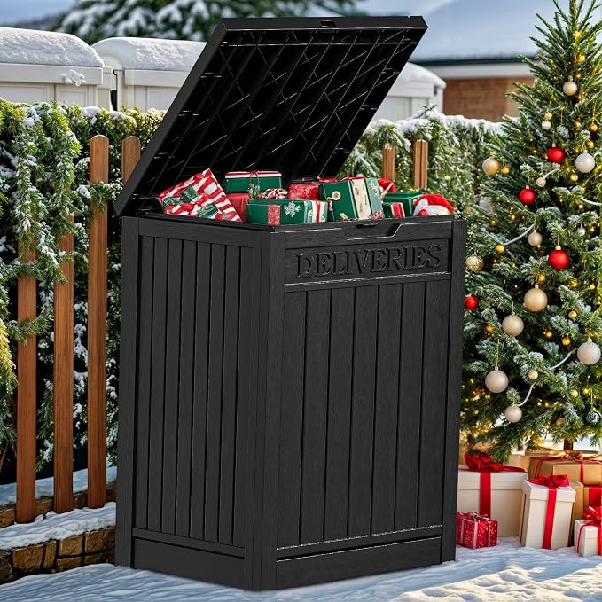 YITAHOME Resin Package Delivery Box 51 Gallon, Secure Lockable Resin Package Delivery Container, Deck Box for Porch & Curbside, Black