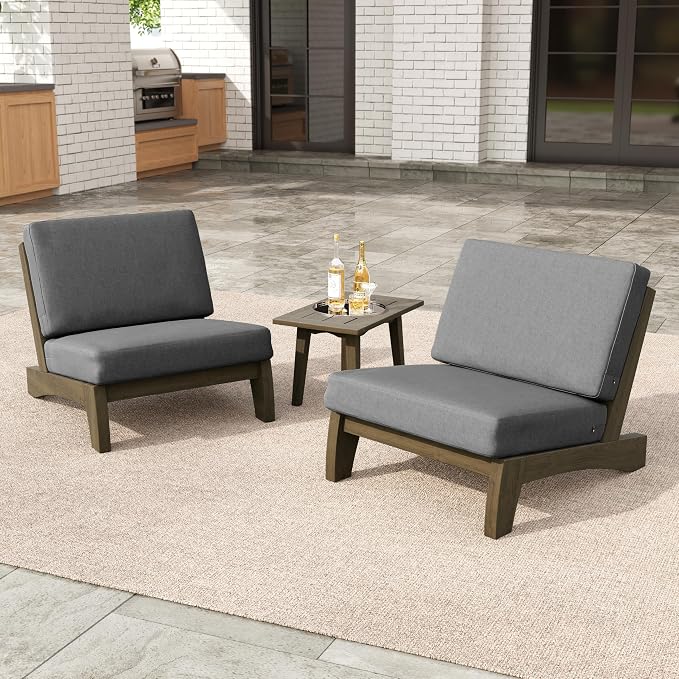 3 Pieces Patio Furniture Sets, All-Weather Outdoor Wood Bistro Set Patio Conversation Side Table Chiars for Balcony, Backyard