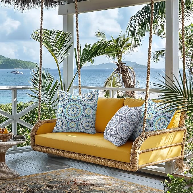 Outdoor Throw Pillow Covers 18”x18”, Decorative Pillow Covers for Patio Furniture, Modern Cushion Cases for Garden Couch Home Sofa Bed Office Chair, Pack of 2, Delancey Lagoon