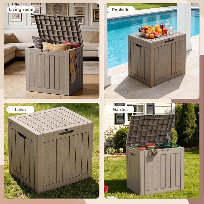 EasyUp 35 Gallon Deck Box Small Deck Box for Indoor and Outdoor,Waterproof Storage Boxs for Patio Furniture,Garden Tools,Cushions, Lockable and UV Resistant,Easy to Install(Grey)