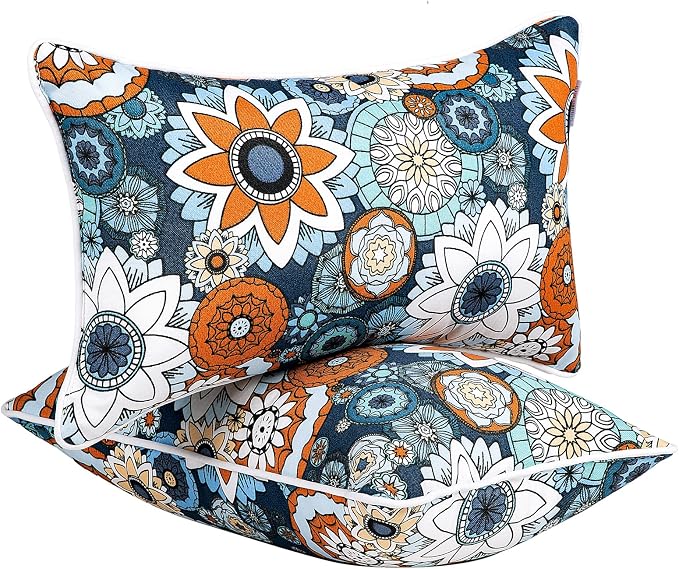 JMGBird 12×20 Patio Pillows Outdoor Waterproof Pillow Cover with Insert | Outdoor Lumbar Pillows Pack of 2 Water-Repellent Throw Pillows with Insert Rectangular Decorative Cushion