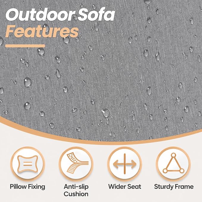 Metal Patio Furniture Set, 4 Piece Outdoor Sectional Conversation Sofa Set, 3-Seat Sofa w/2 Single Sofas and Coffee Table, Garden, Porch, Balcony, Deck, Grey