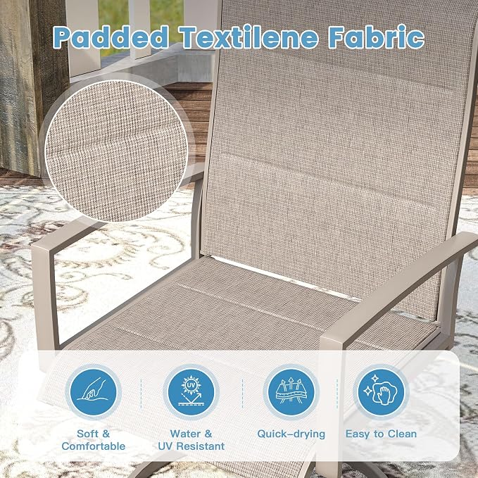 DIFY 5 Pieces Outdoor Patio Dining Set, 4 Sandshell Padded Textilene Swivel Dining Chairs and 40.6" Sandshell Round Metal Dining Table, Outdoor Table and Chairs for Poolside Backyard Deck