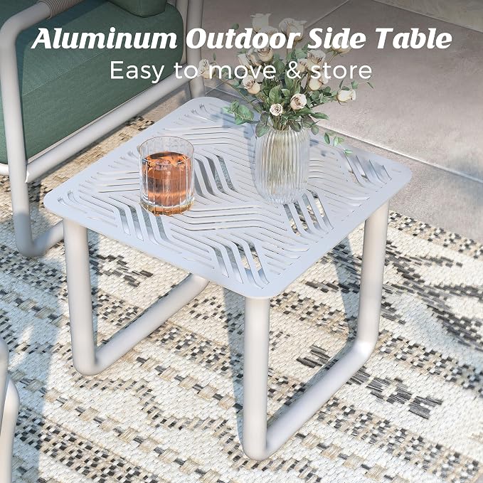 Outdoor Aluminum Patio Furniture Set with with 6.5" Thick Cushions,3-Piece Outdoor Sectional Conversation Set with 2 Ottomans, All-Weather Patio Set for Backyard & Deck，White