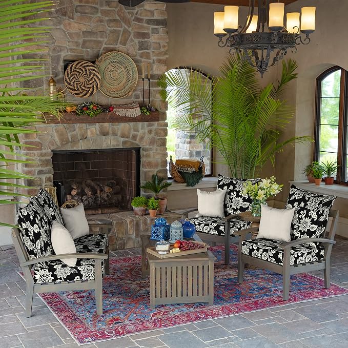 Arden Outdoor Deep Seat Cushion Set, 24x24, Black Jacobean