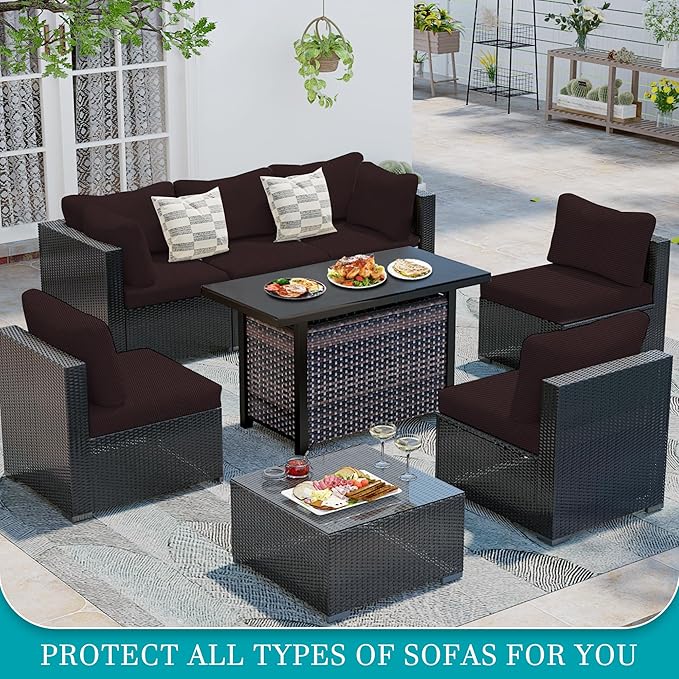 12Pcs Stretch Patio Cushion Covers,Outdoor Couch Covers Replacement,Outdoor Couch & Sofa Slipcovers,for Patio Furniture Cushion Covers,Washable Reusable Furniture Protector (Coffee,Cover Only)