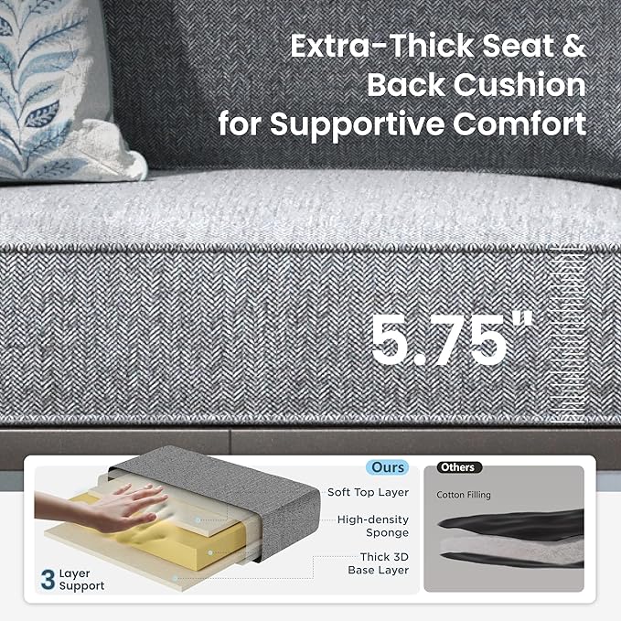 PHI VILLA Patio Furniture Set, 3-Seater Sofa, 4 Swivel Chairs and a Coffee Table, Outdoor Metal Conversation Set with 5.75" Extra Thick Cushion for Garden Backyard Deck, Grey