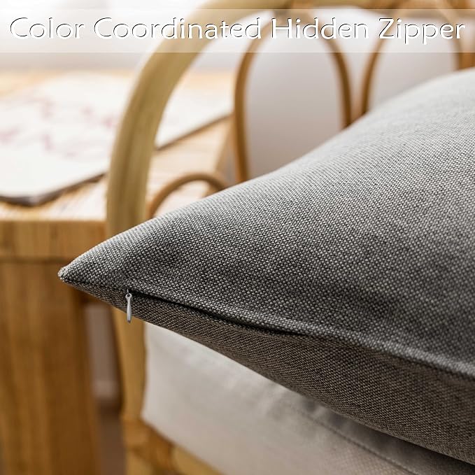 Home Brilliant Outdoor Pillow Covers 18x18 Waterproof Linen Pillow Covers Boho Throw Pillows Covers for Bedroom Sofa Girls Babies, 4 Pieces, 18inches(45x45 cm), Light Gray
