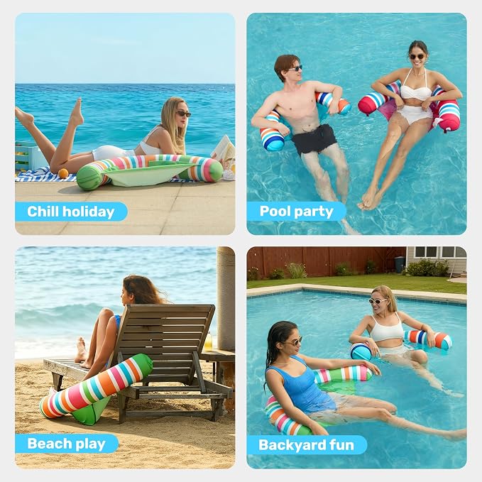 SLOOSH Inflatable Pool Noodle Chair, 3 Packs Pool Floats Noodle Sling Floatie, Swimming Party Floating Chair for Adult Party Summer Water Fun