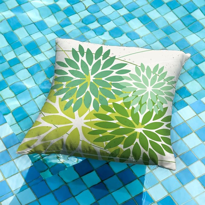 DFXSZ Pack of 2 Outdoor Waterproof Throw Pillow Covers 16x16 Shade of Green | Polyester Colorful Spring Summer Floral Decorative Cushion Cases(NO INSERT),For Couch Patio Funiture Garden Home Decor