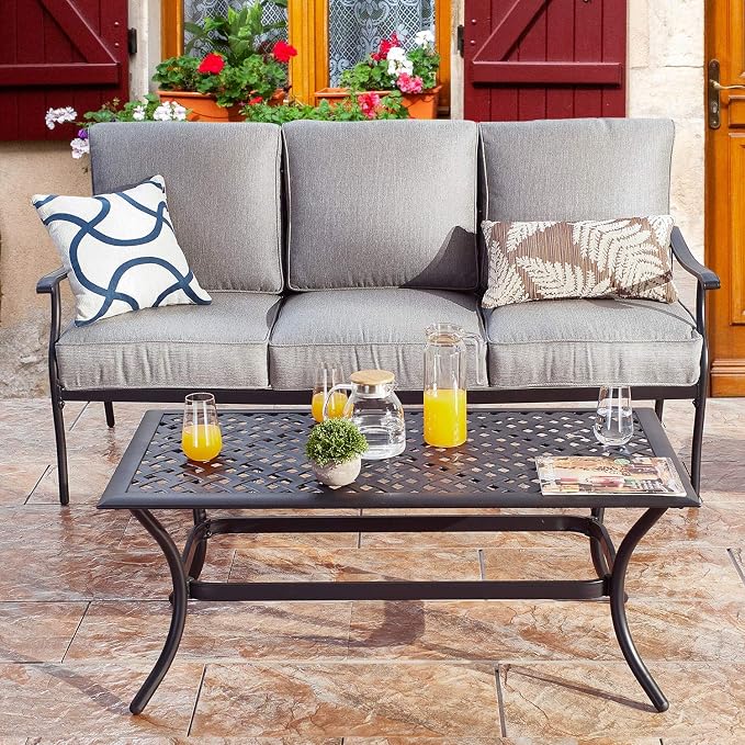 Patio Conversation Set 6 Pieces Cushioned Outdoor Metal Furniture Sets with All Weather Galvanized Steel Frame (Grey)