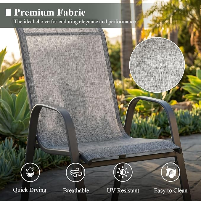 5 Pieces Outdoor Dining Set, 40.7" Spliced Patio Table with Umbrella Hole & Stackable Outdoor Dining Chairs, Patio Furniture Set for Deck Garden Porch, Grey Chairs & Grey Table