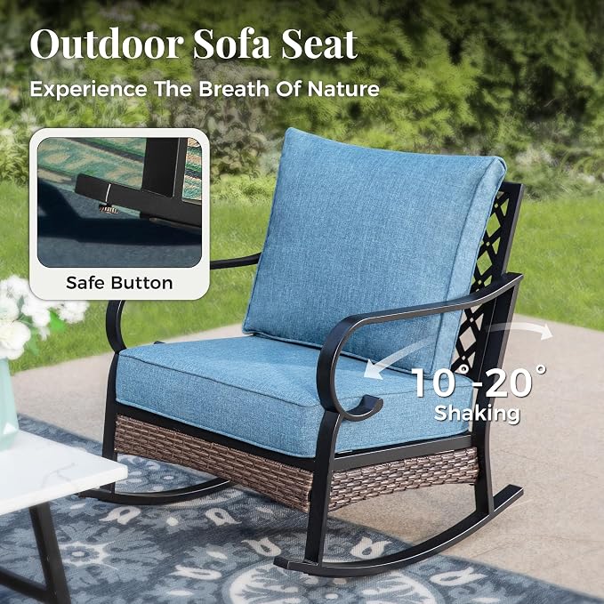 MIXPATIO Patio Furniture Set with Coffee Table, Outdoor Conversation Set with 2 x Rocking Chairs, 1 x 3-Seat Sofa for Lawn Garden Backyard, Navy Blue