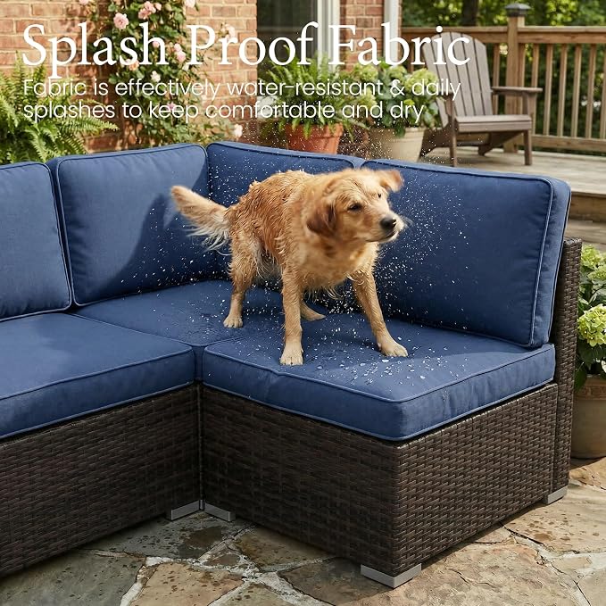 LayinSun 8 Pieces Outdoor Patio Furniture Set with 44" Fire Pit Table Brown Rattan Sectional Sofa Conversation Sets