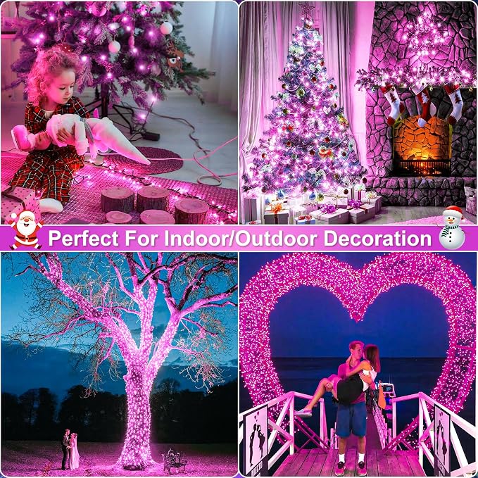 100FT 300LED Christmas Lights Outdoor, Christmas Tree Lights, Pink | Plug in 8 Modes Waterproof Connectable String Lights for Outside Indoor Home Patio Garden Holiday Valentine's Day Decorations