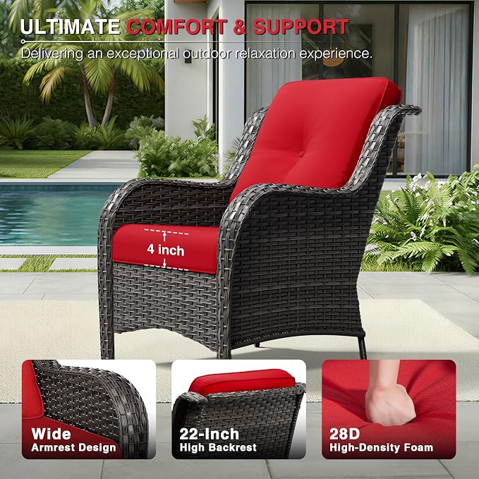 Joyside 6 Piece Wicker Patio Furniture Set, Rattan Patio Chairs with High Back, Deep Seating, Wide Armrest, Thickened Cushions, Outdoor Furniture for Deck, Porch Use