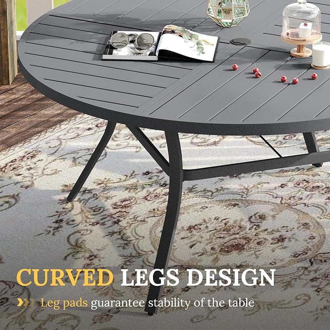 VICLLAX Patio Dining Set for 8, 8 Seats Outdoor Furniture Includes 59.9" Round Patio Table and Swivel Padded Chairs, Grey Tabletop and Grey Fabric