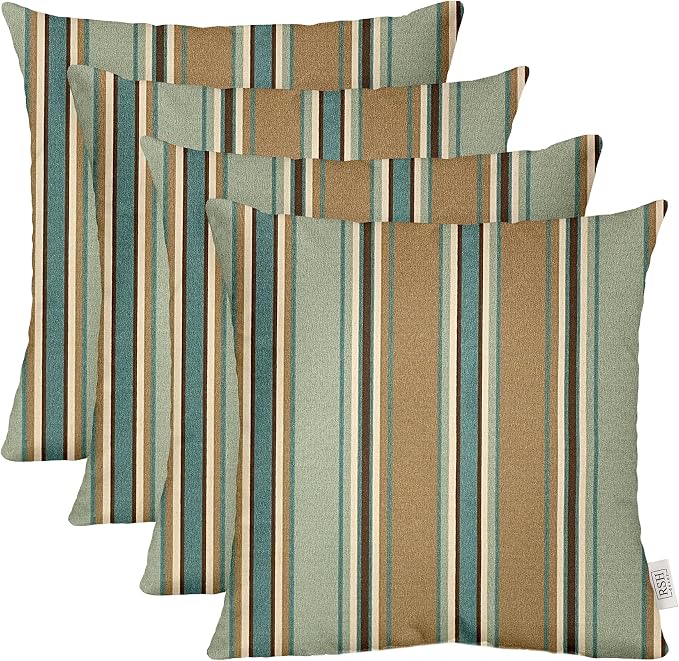 RSH DECOR Square Throw Pillows Set of 4, 24" x 24", Outdoor Pillows Waterproof, Outdoor Pillow Covers, Pillow Covers for Couch, Tulsa Tobago Lagoon, Made in USA