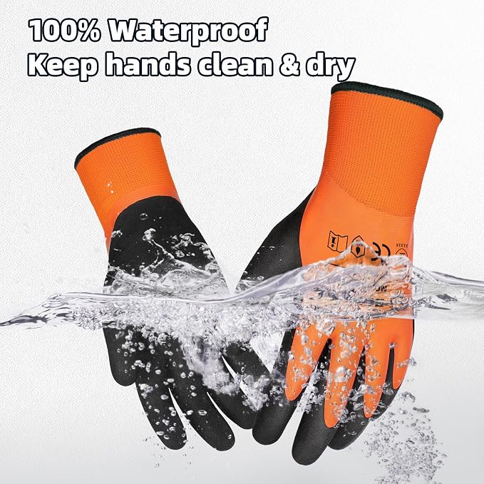 Schwer 120 Pairs Waterproof Work Gloves Double Latex Coated, CR3306, M | Non-Slip, No Fleece Lining, Used for Gardening, Fishing, Construction, Grouting, Wet Sawing, Car Cleaning, Driving, Painting