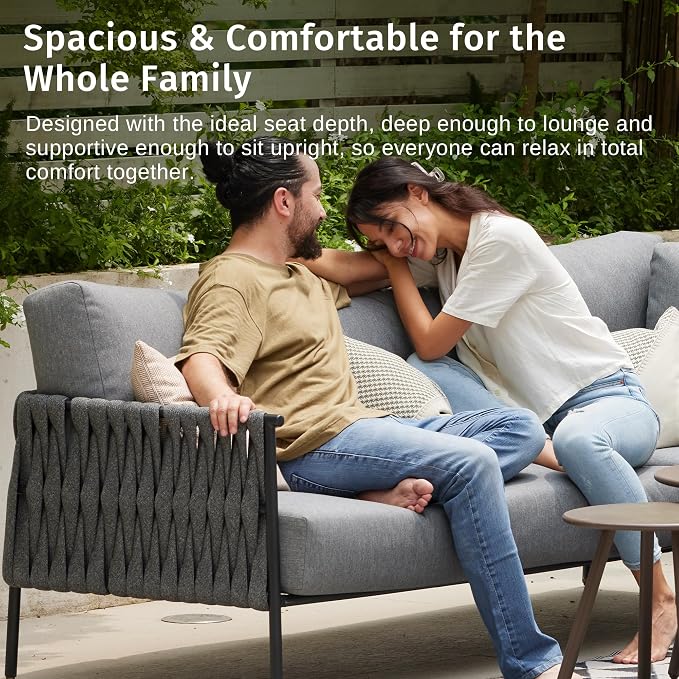 East Oak Outdoor Furniture | Life Chatter Loveseat | 2 Seater Sofa with 6.7" Thick Washable Cushions | Deep Seating Patio Furniture for Garden, Porch, Balcony & Backyard | Misty Grey