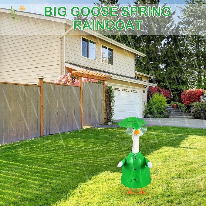 FuWeave Summer Baby Goose Outfit Raincoat and Umbrella for 17'' Lawn Porch Baby Goose Costume Plastic Raincoat Clothes for Summer Spring Outdoor Patio Yard Lawn Decoration(Green)
