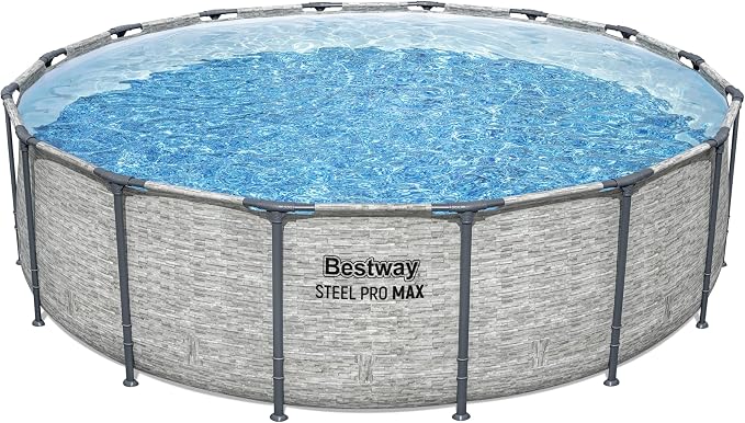 Bestway Steel Pro MAX Above Ground Swimming Pool Set (16' x 48") | Round Outdoor Backyard Family Pool Features Realistic Stone Pool Liner | Includes 1500gal Filter Pump, 48" Ladder and 16' Pool Cover