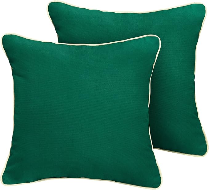 Sorra Home Trupedic x Sunbrella Indoor/Outdoor Corded Square Pillows, Set of 2, Canvas Forest Green