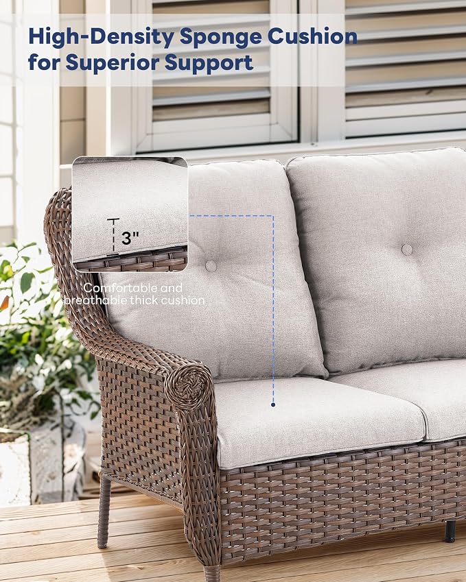6 Pieces Wicker Patio Conversation Sets-Swivel Patio Chairs with Outdoor Sofa Outdoor Patio Furniture Set for Patio Deck Porch Garden Backyard-Brown/Beige