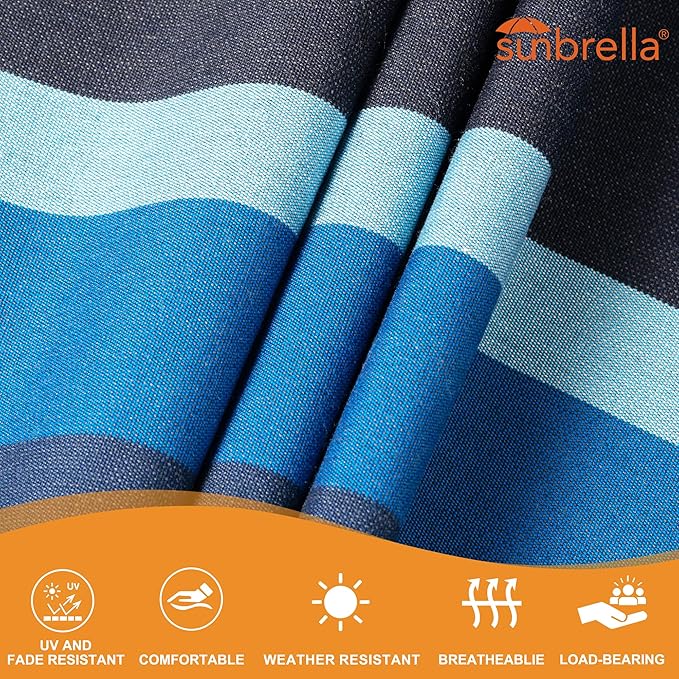 Lazy Daze Hammocks 12 FT Sunbrella Fabric Hammock Non-Fading with Spreader Bars and Free Pillow Fits for 2 Persons, All Weather and Fade Resistant for Patio Yard, 450 lbs Capacity, Gateway Indigo