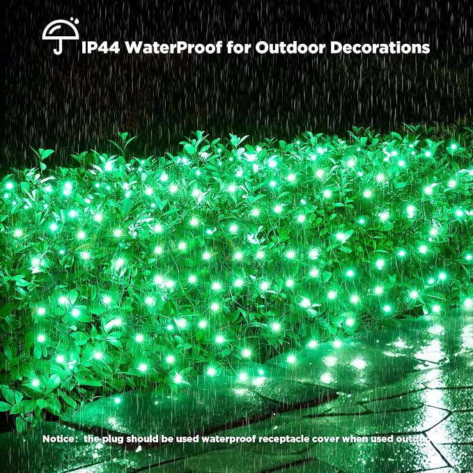 Led Net Lights Christmas Lights Outdoor 200Leds 9ft x 6ft Upgraded Green Christmas Net Lighting, Waterproof 5mm LED Wide Angle Outdoor Indoor Mesh Net Light for Trees, Bushes, Shrubs Decorations