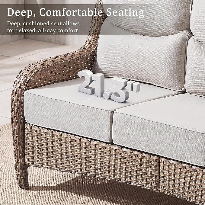 Luxury 7 Piece Wicker Patio Furniture Set with Swivel Rocker and 30“Fire Pit Table - Yellow