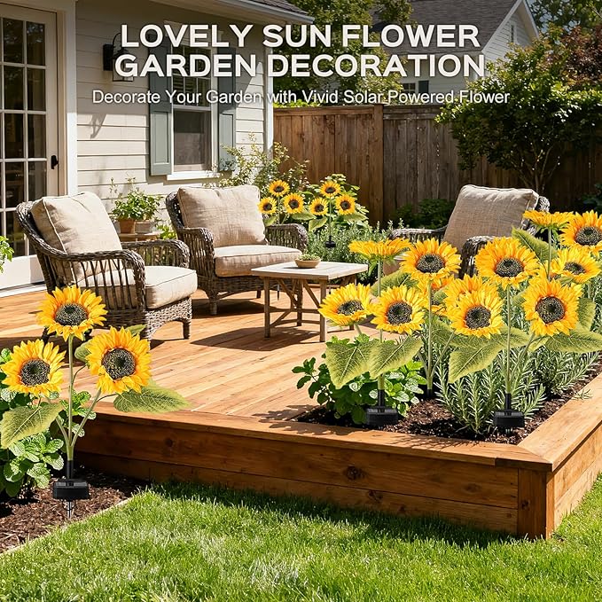 TANSOREN 6 Pack Solar Garden Lights Outdoor, 2 Lighting Modes Warm White LED Waterproof Solar Powered Sun Flowers Landscape Light for Outside Yard, Patio, Pathway Decorative, Décor, Gifts